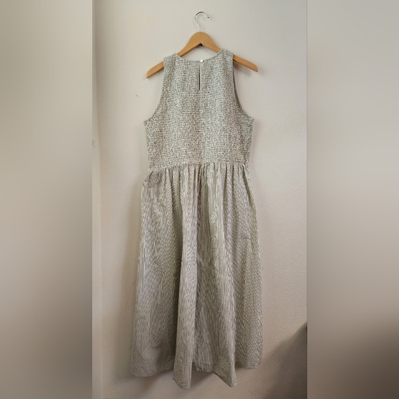Madewell The Plus Melody Smocked Midi Dress Sleeveless Green Stripes Size 1X NWT